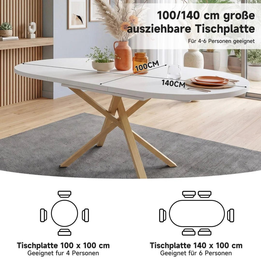 Table extensible à pieds ronds, 4 à 6 personnes