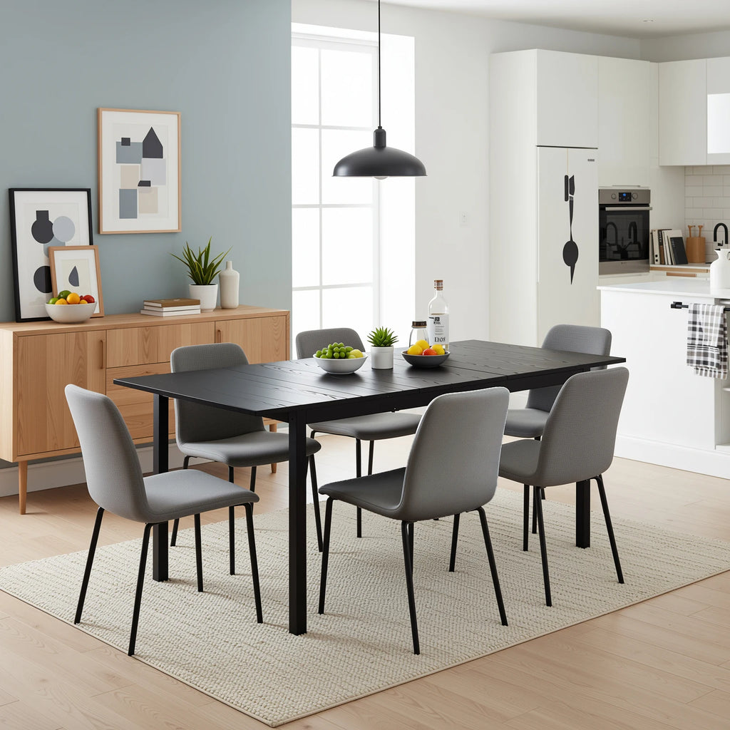 Table extensible noire 120-160 cm, piètement métal