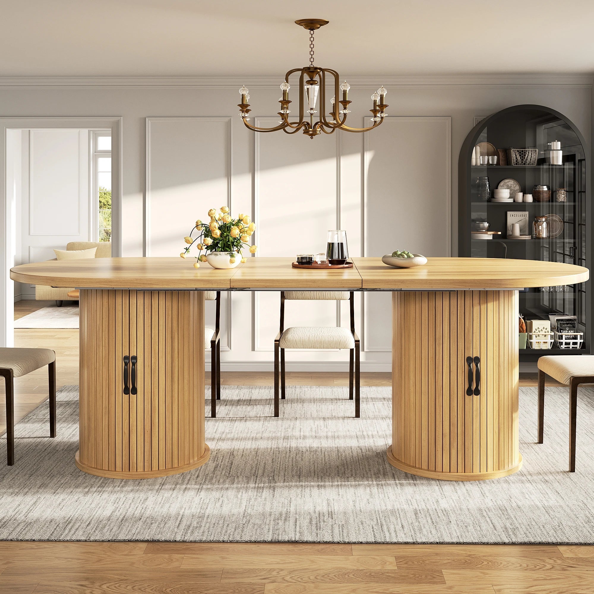 Table extensible avec rangement et poignées métal