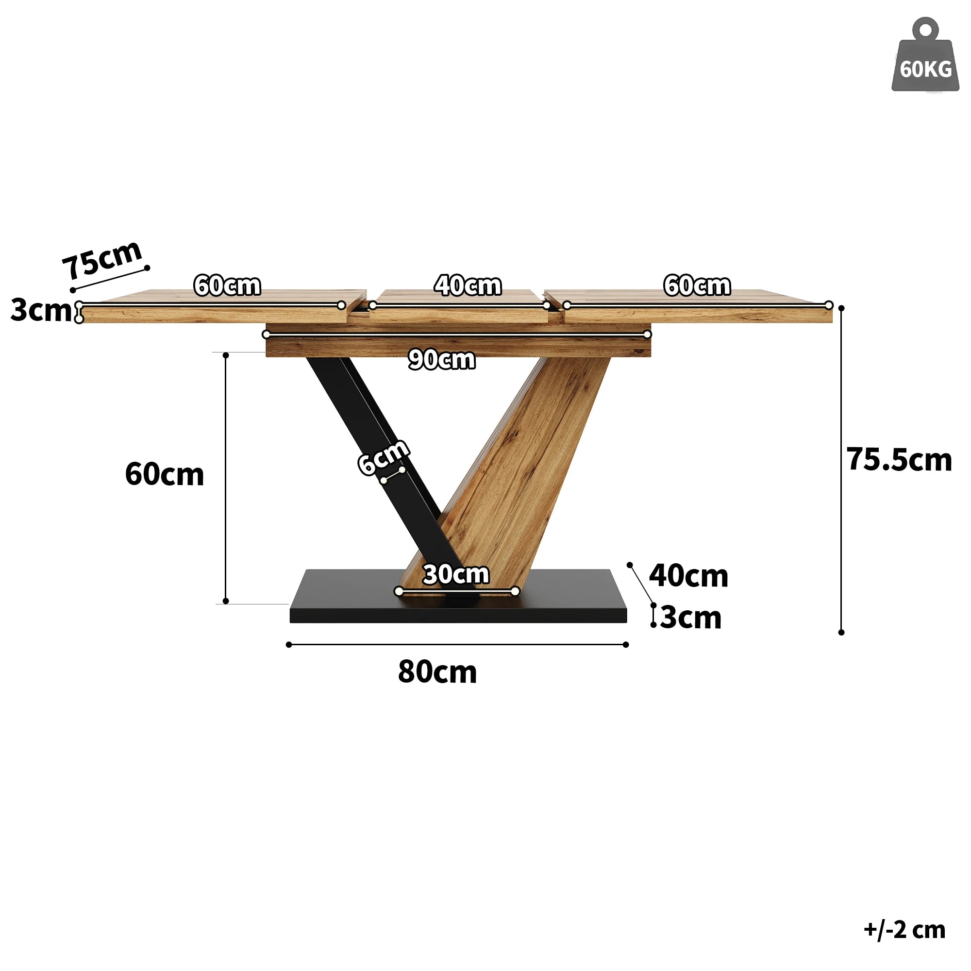 Table extensible 120-160 × 75 cm