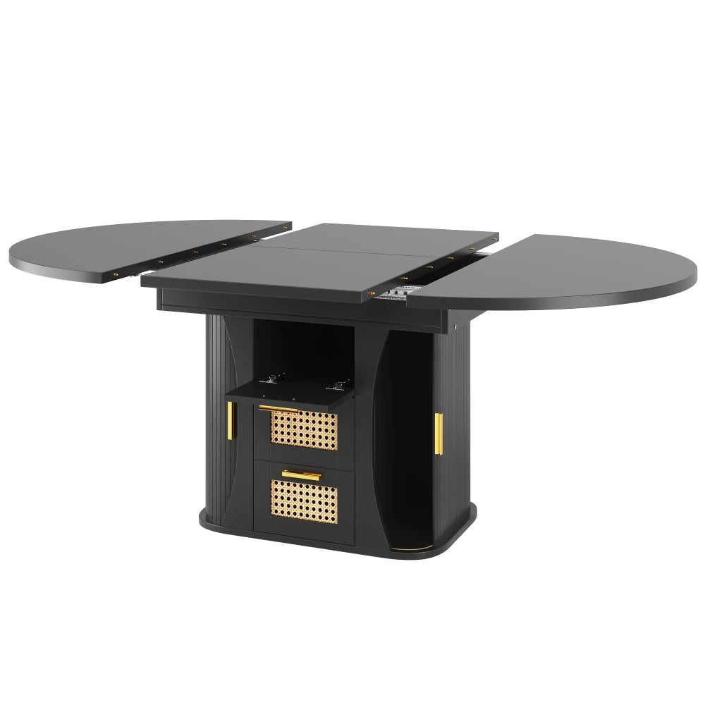 Table extensible 118-158 cm à tiroirs rotin