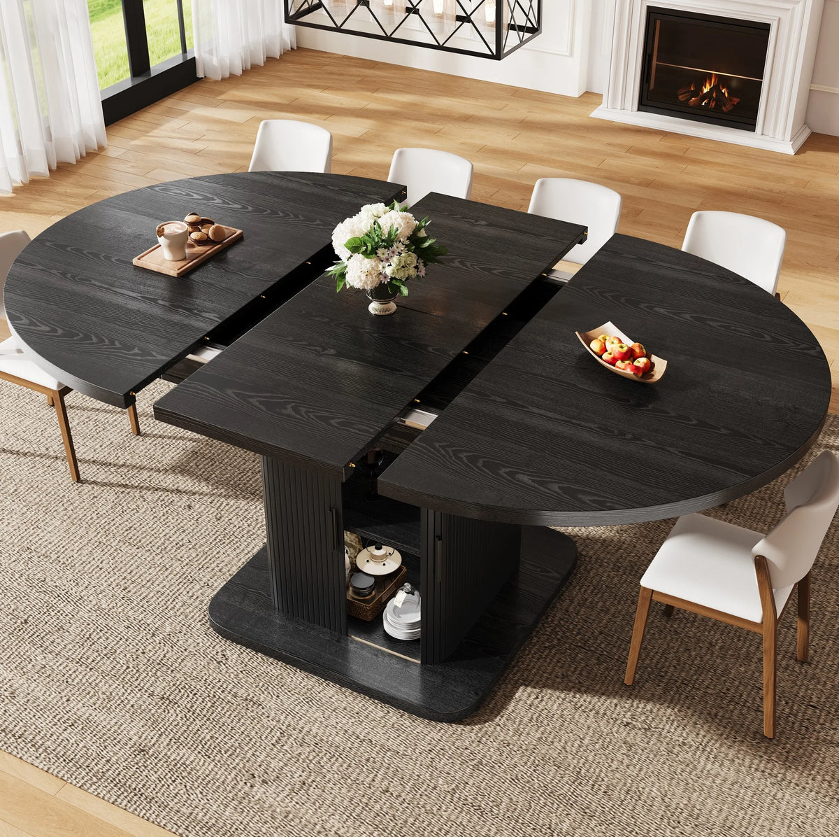 Table ovale extensible 110-150 cm avec rangement