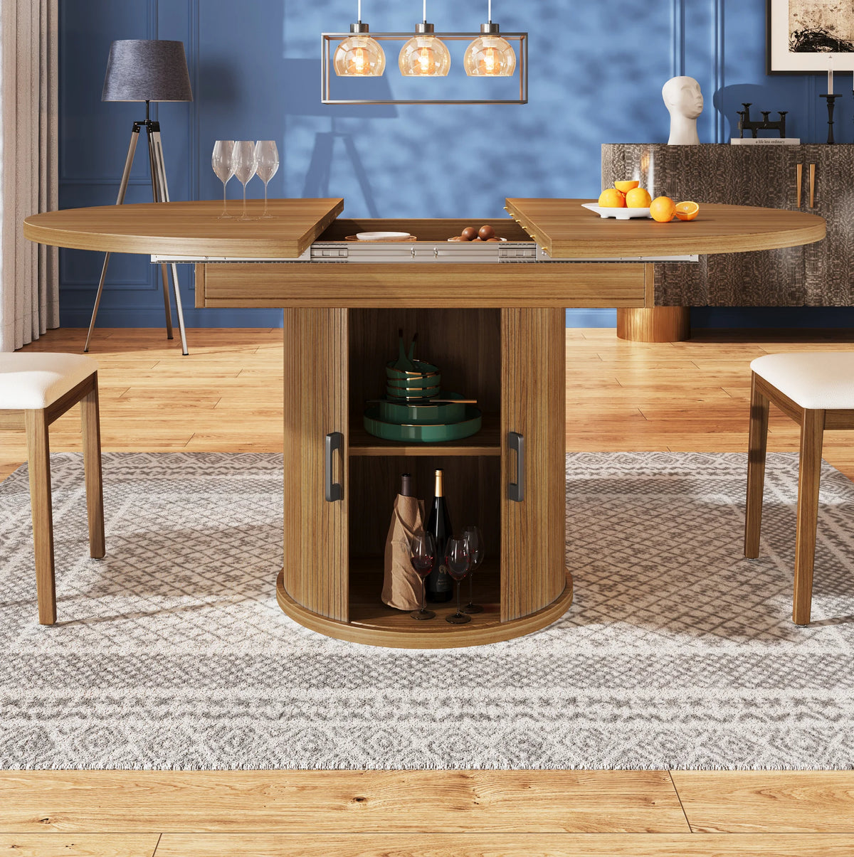 Table extensible ronde à ovale, noyer 118-158 cm