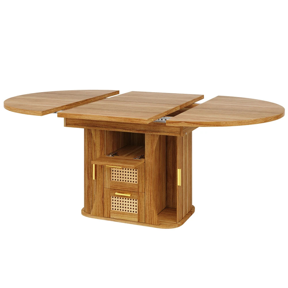 Table extensible 118-158 cm à tiroirs rotin