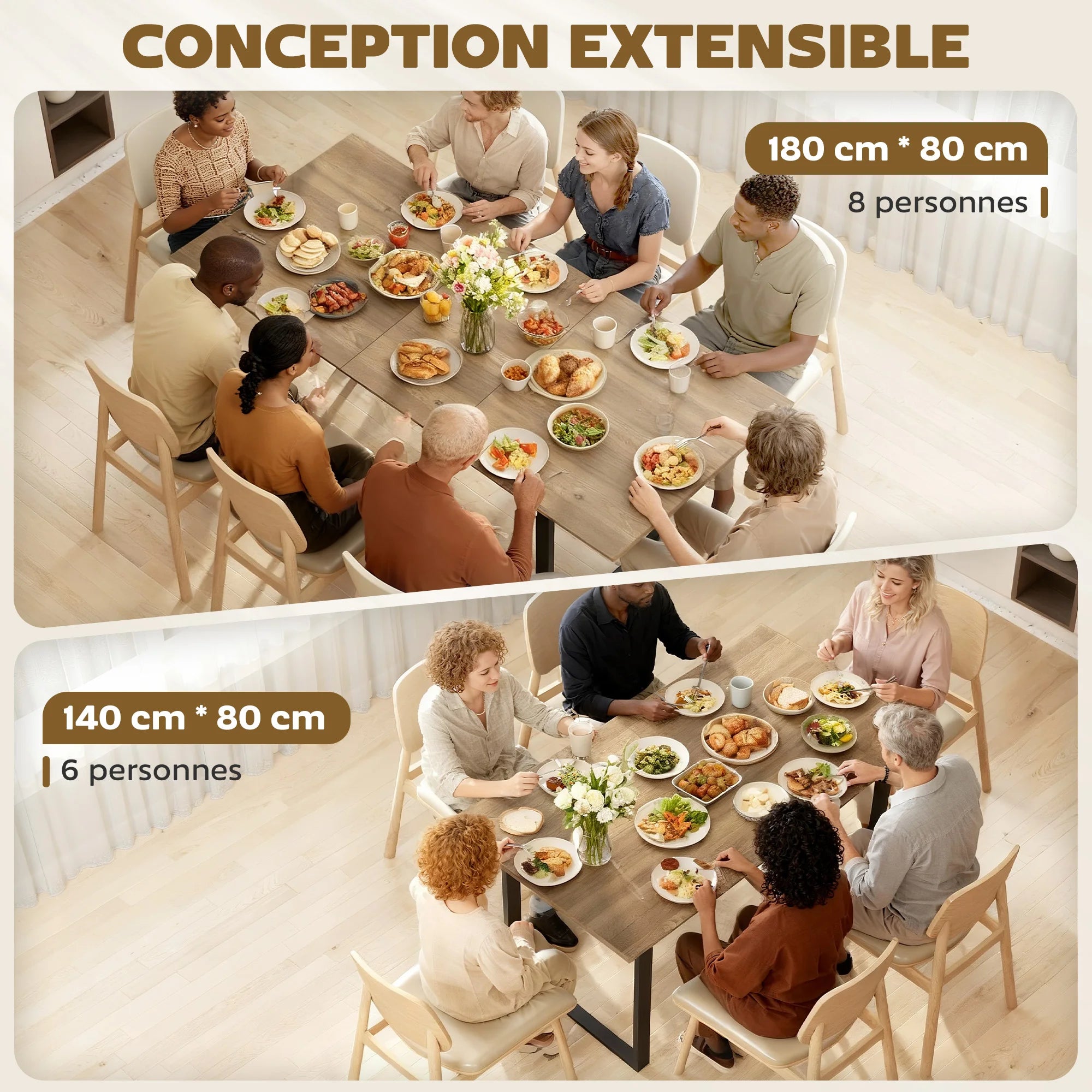 Table extensible 140-180 cm, bois et acier
