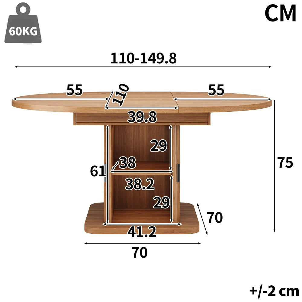 Table extensible avec portes coulissantes et allonge