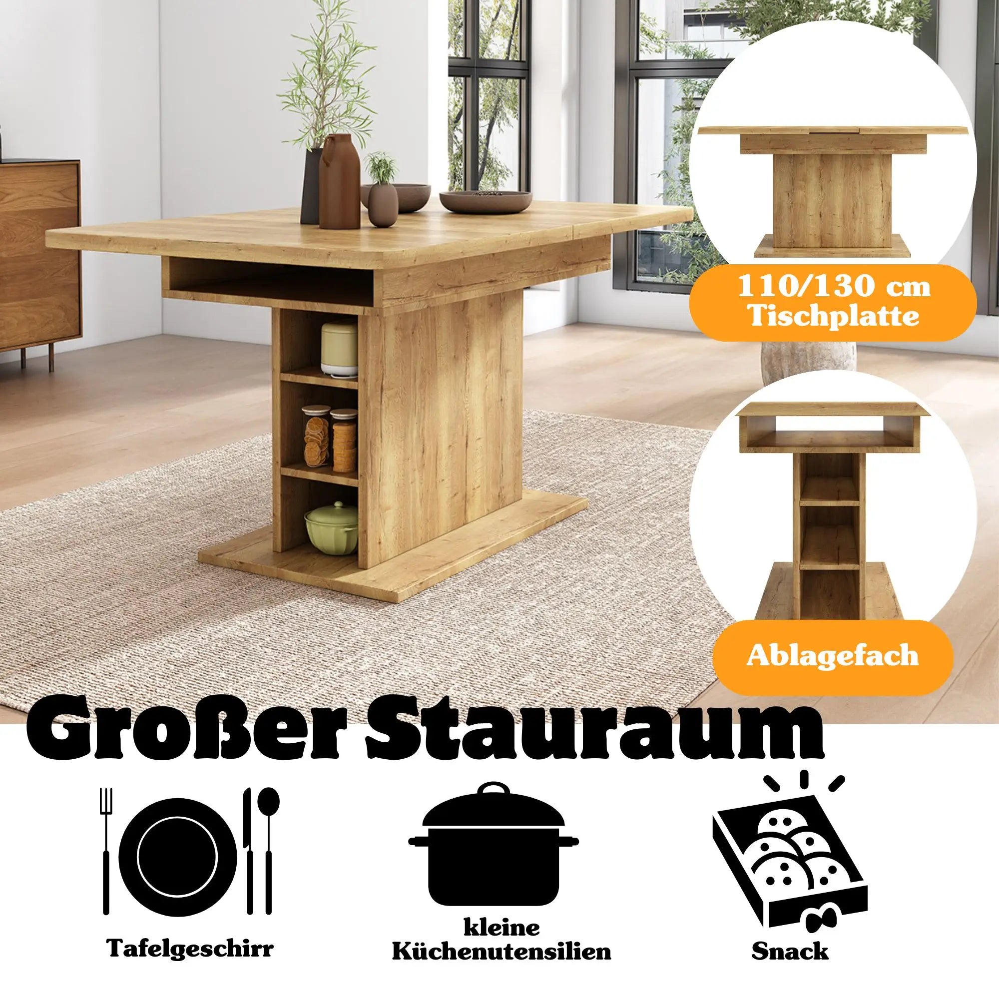 Table extensible avec rangement, structure fer