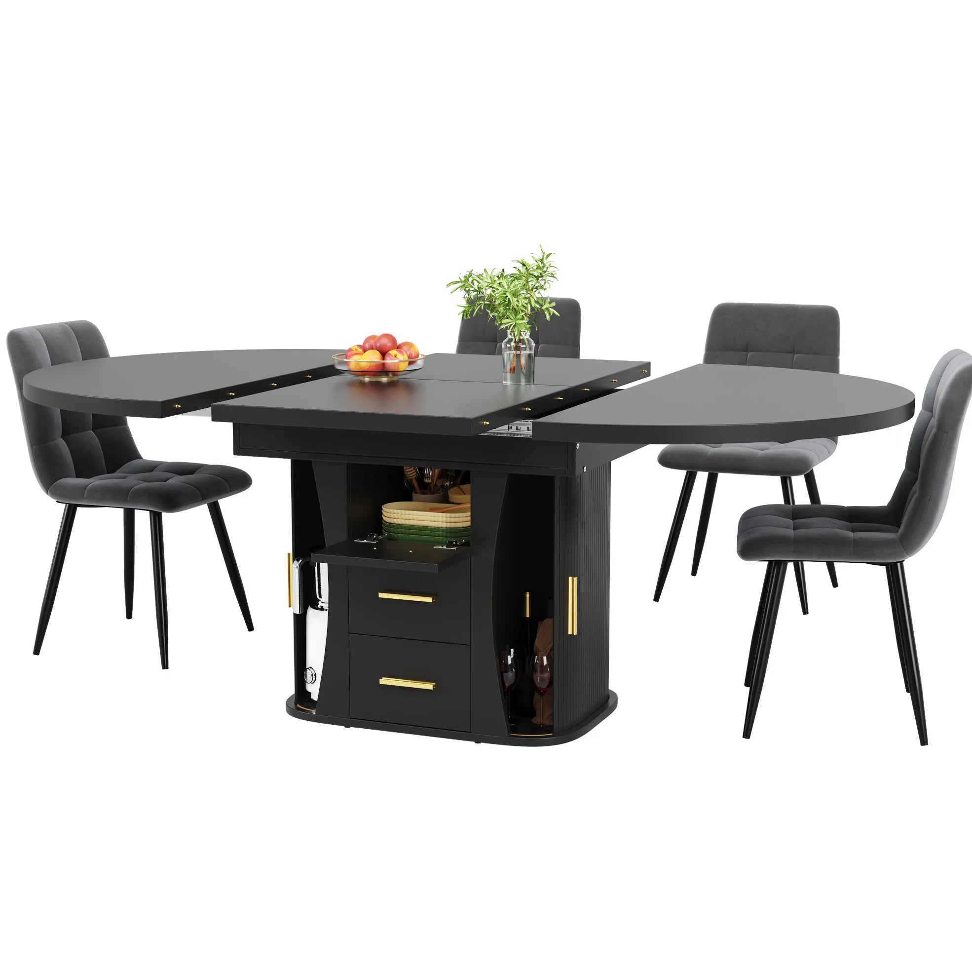 Table ronde extensible noire 118-158 cm
