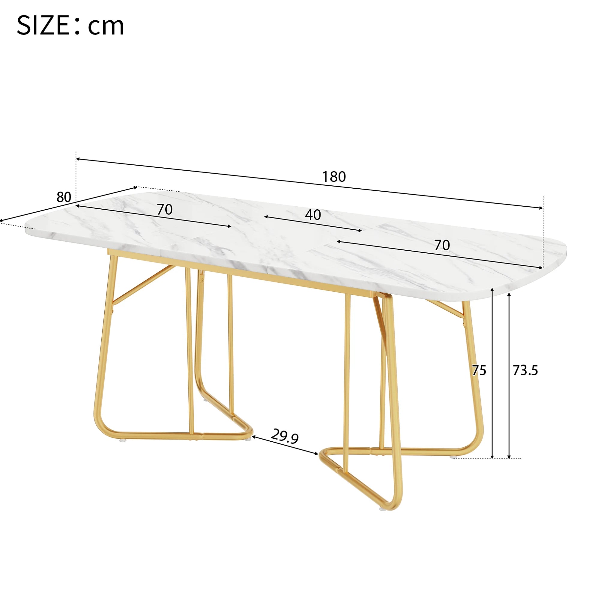 Table extensible blanche 140-180 cm, pieds dorés
