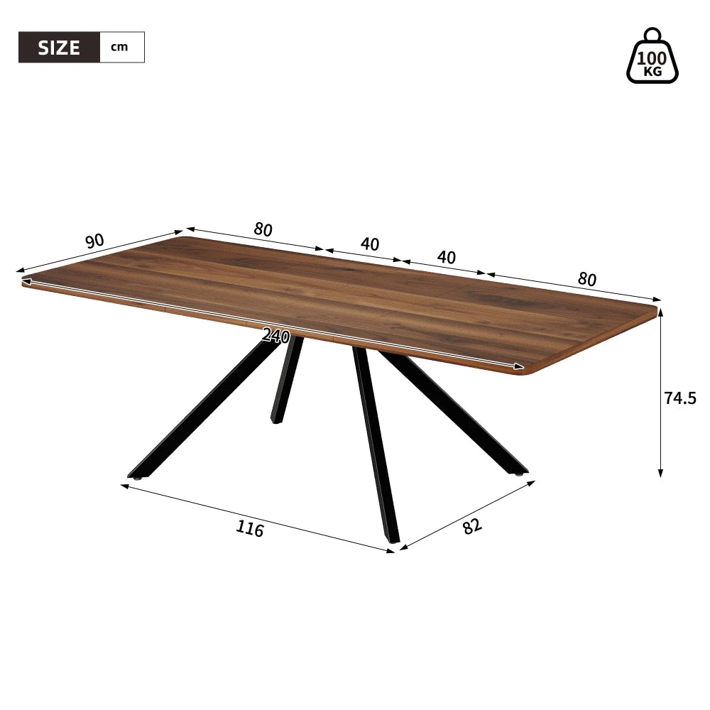 Table extensible 160-200-240 × 90 cm, finition noyer