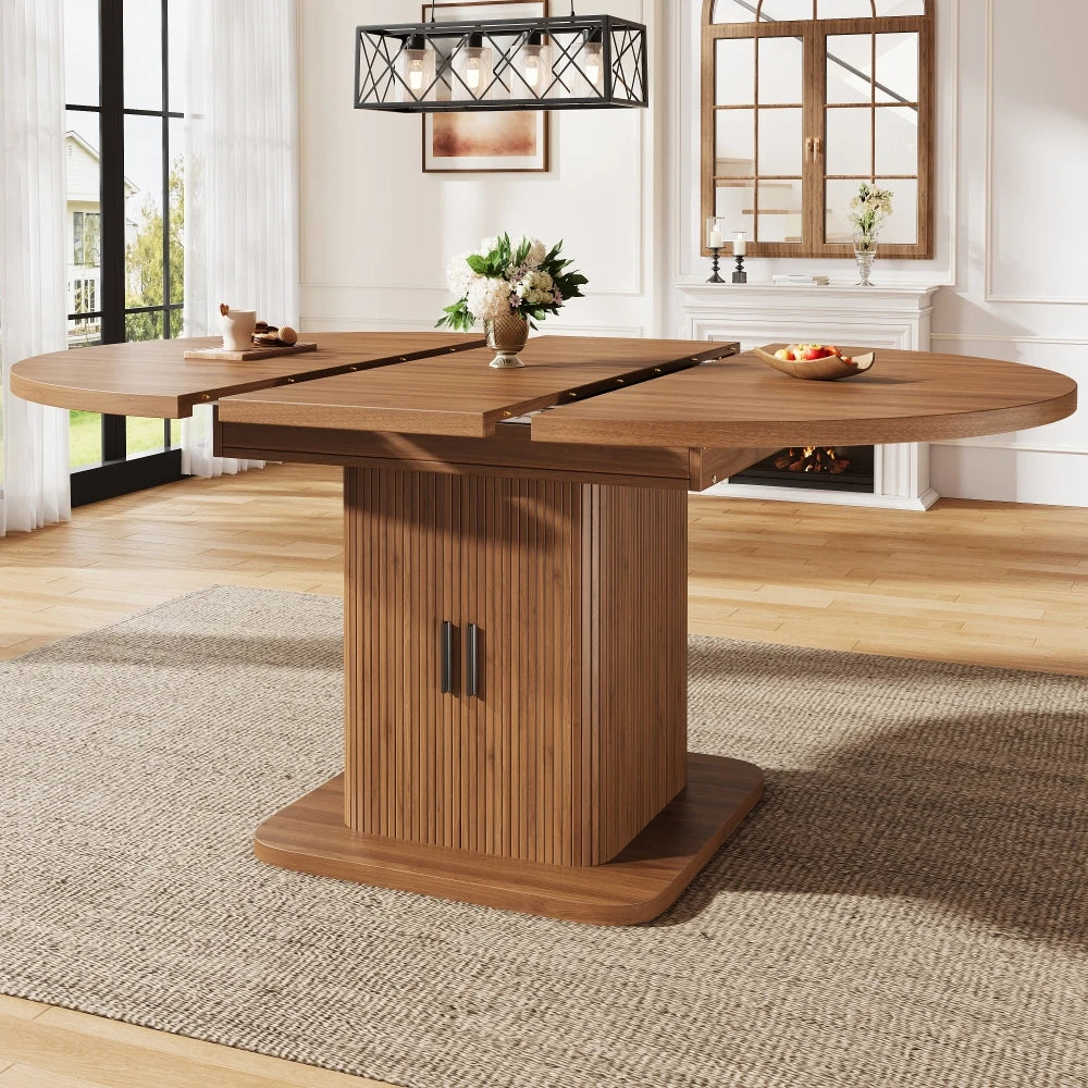 Table extensible avec portes coulissantes et allonge