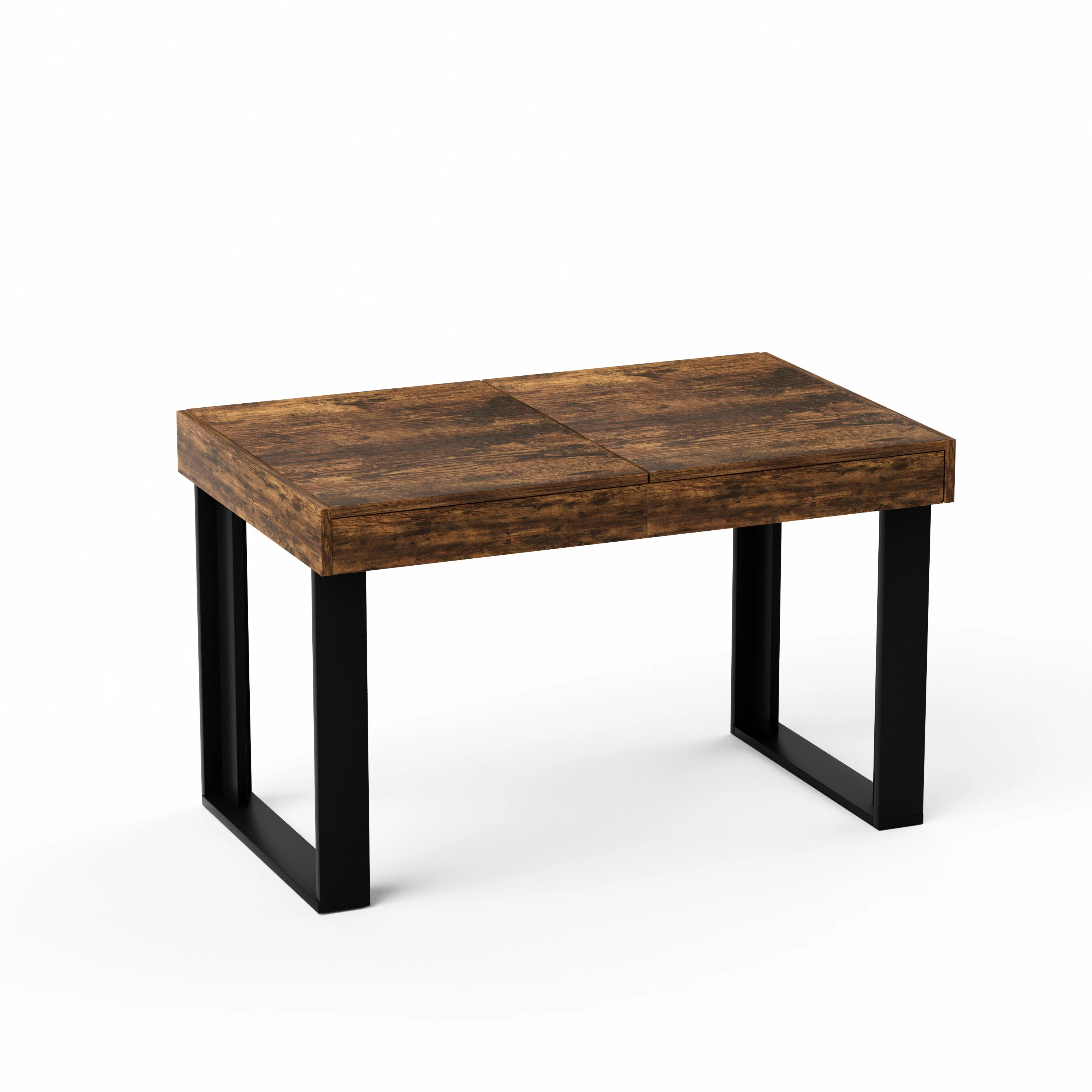 Table extensible rétro, plateau brun et pieds noirs