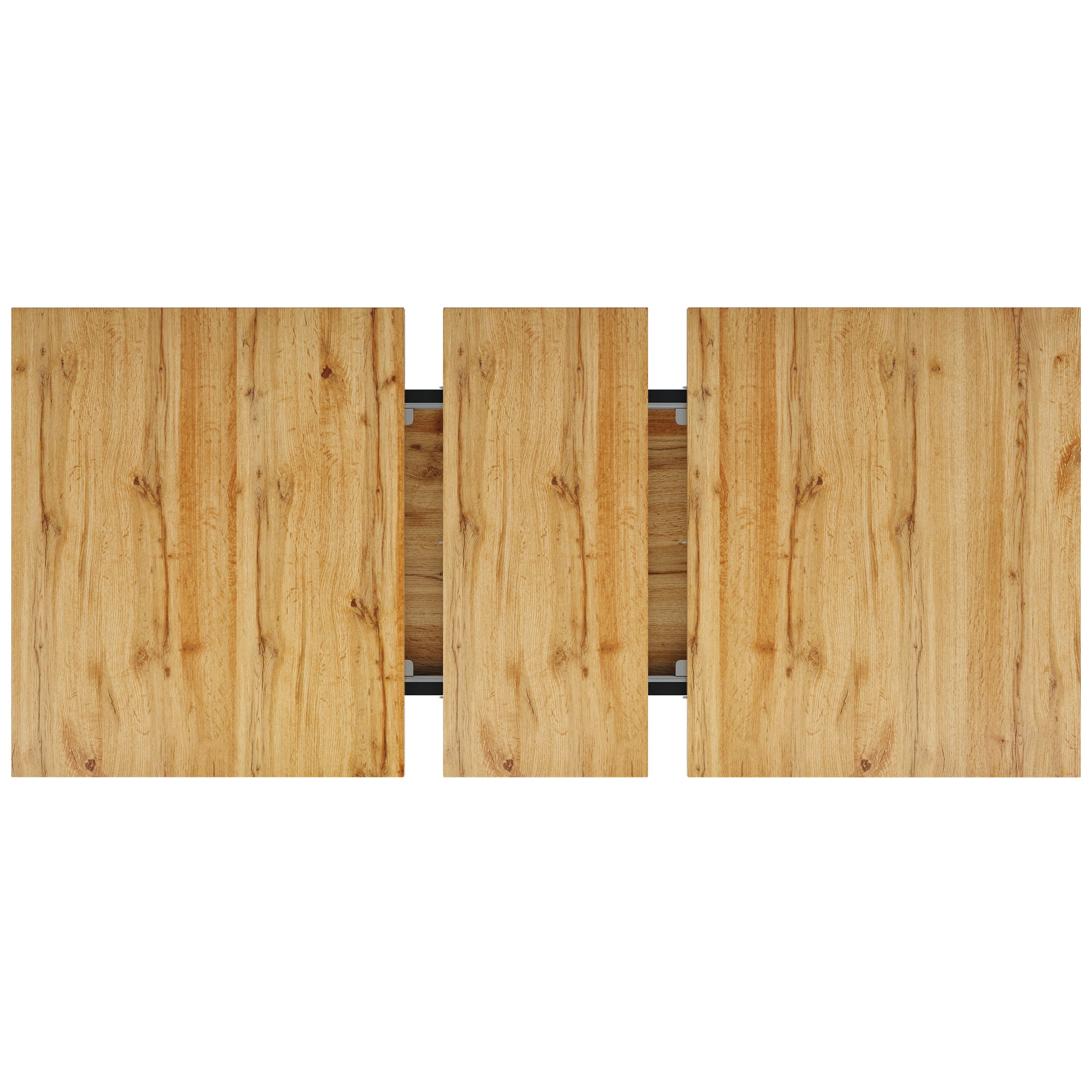 Table extensible aspect bois, pieds en aile