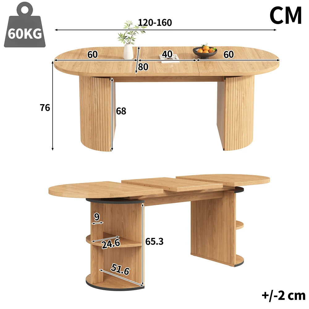 Table extensible bois naturel avec rangement