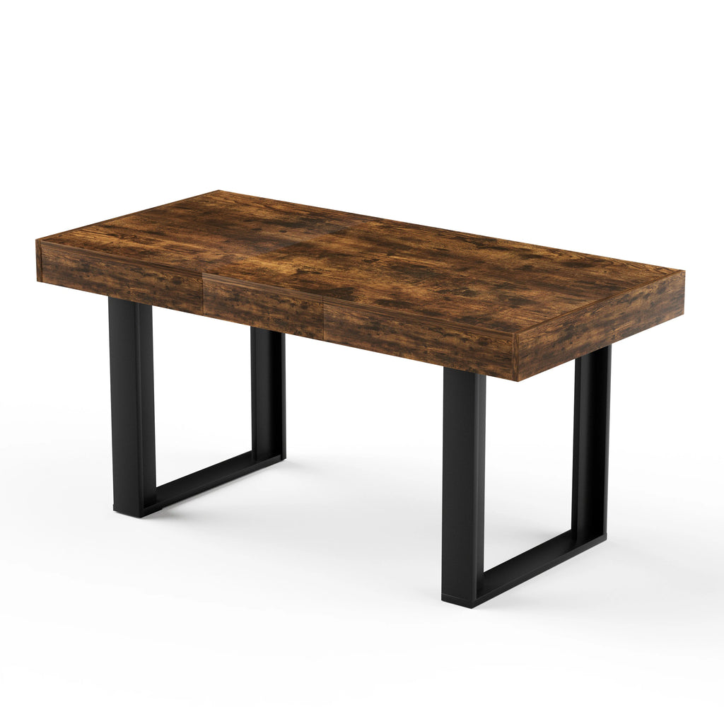 Table extensible rétro, plateau brun et pieds noirs