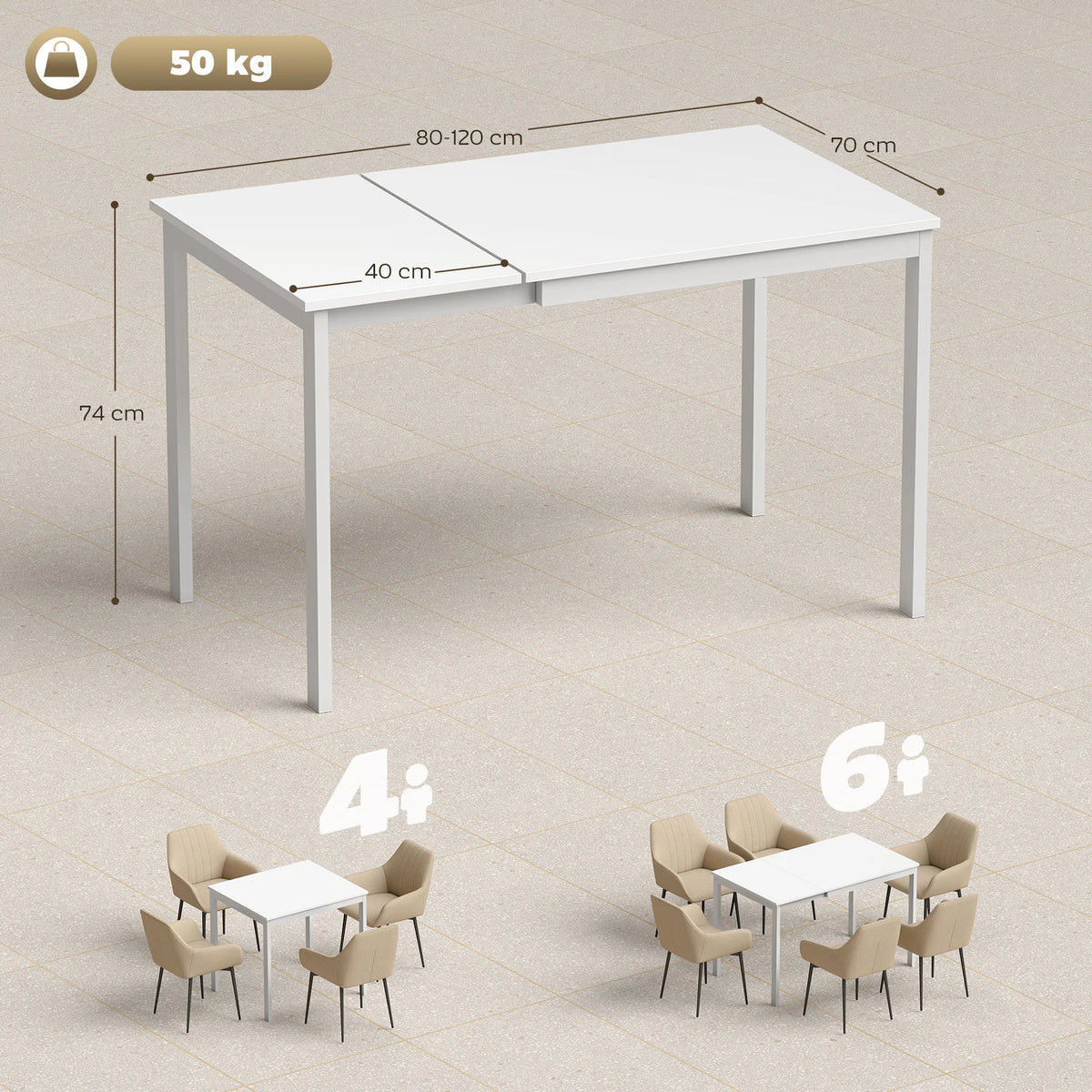 Table extensible blanche 80-120 cm