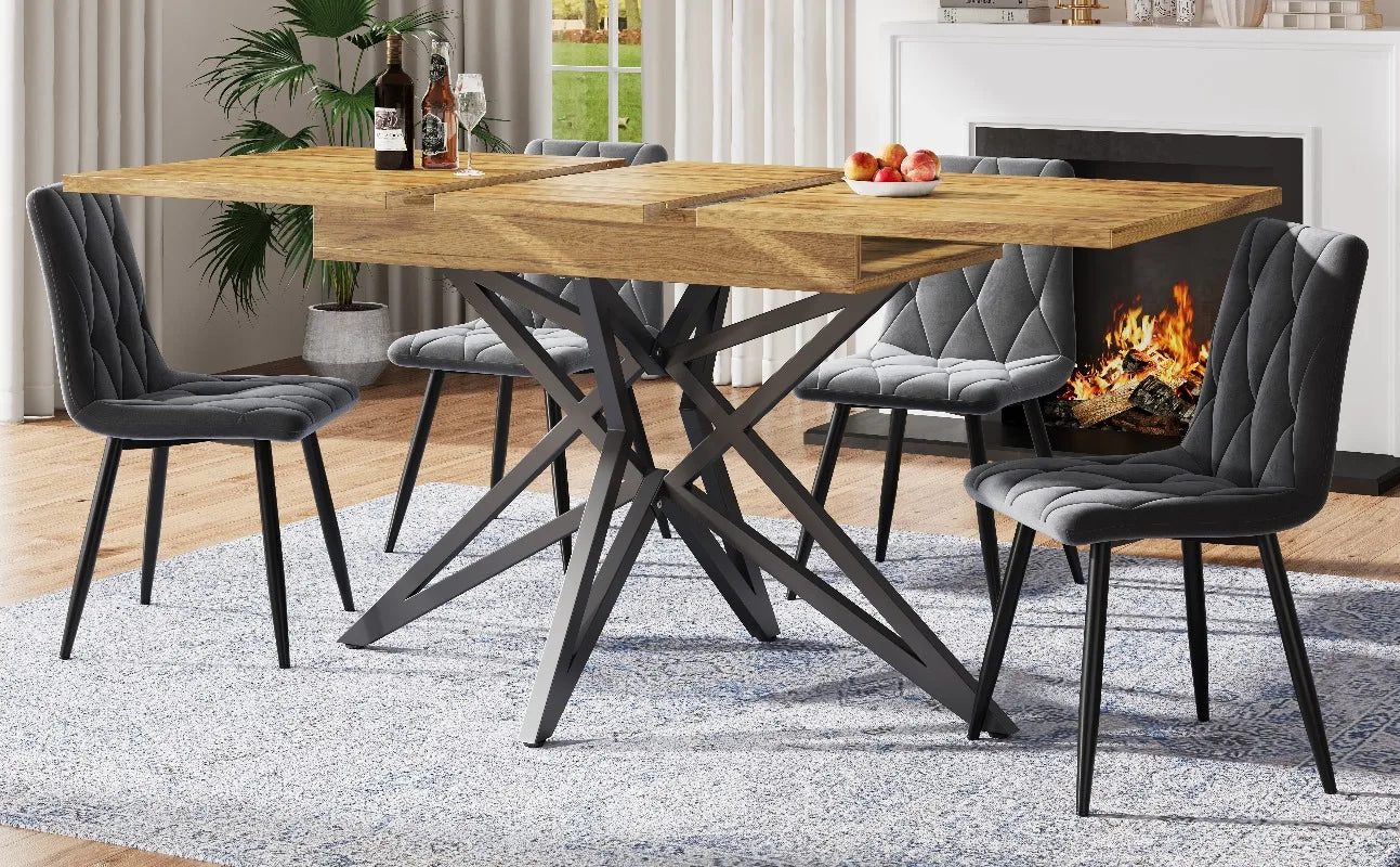 Table extensible pieds étoile, noyer ou blanc
