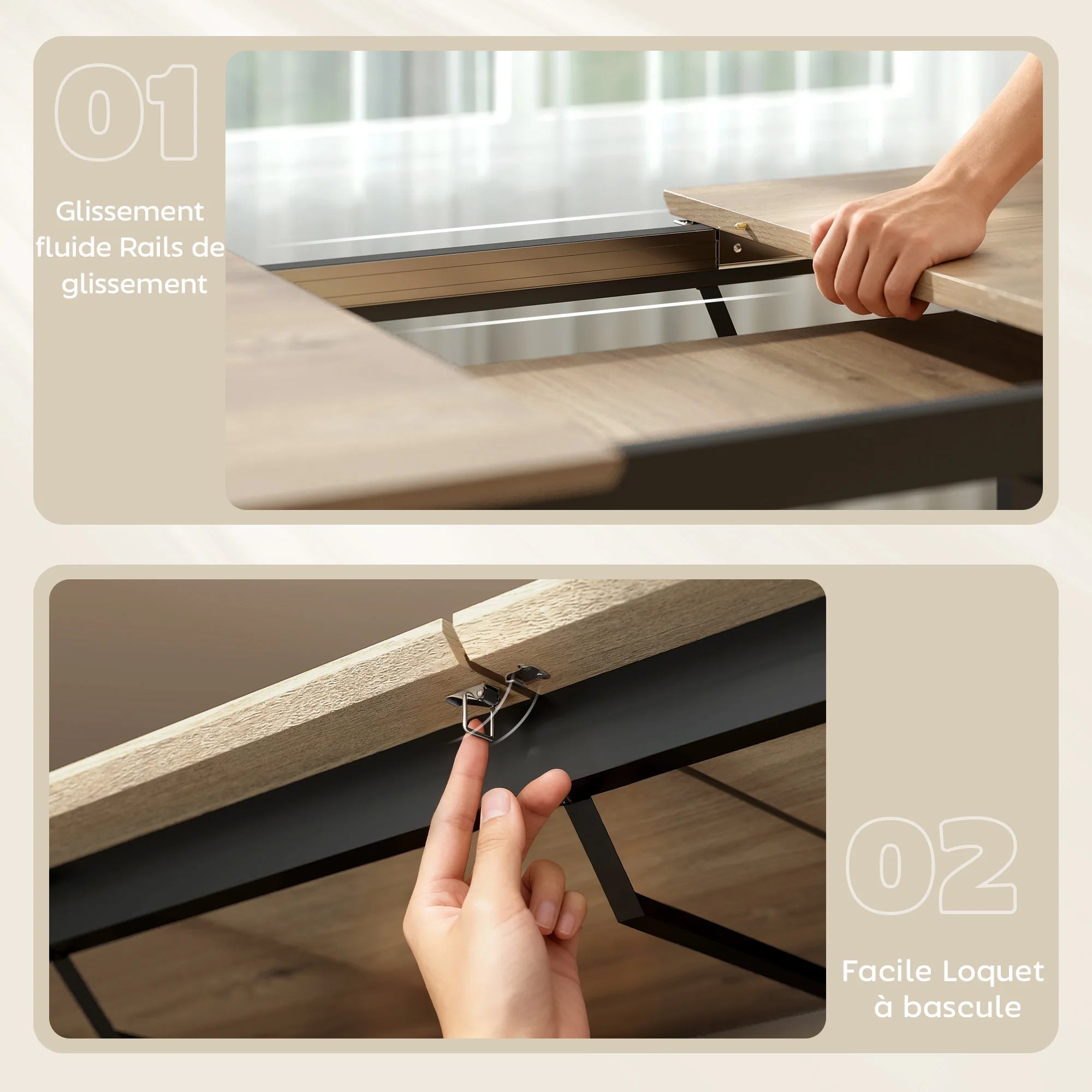 Table extensible 140-180 cm, bois et acier