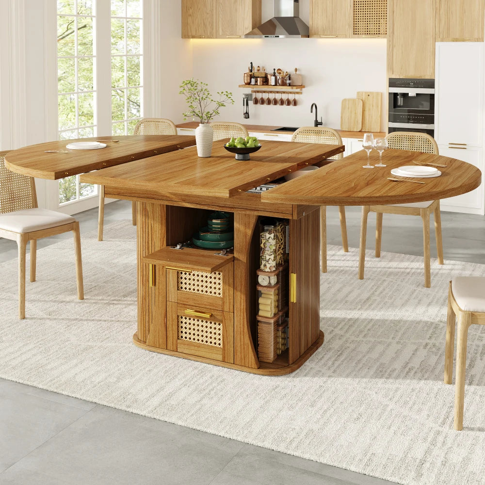 Table extensible 118-158 cm à tiroirs rotin