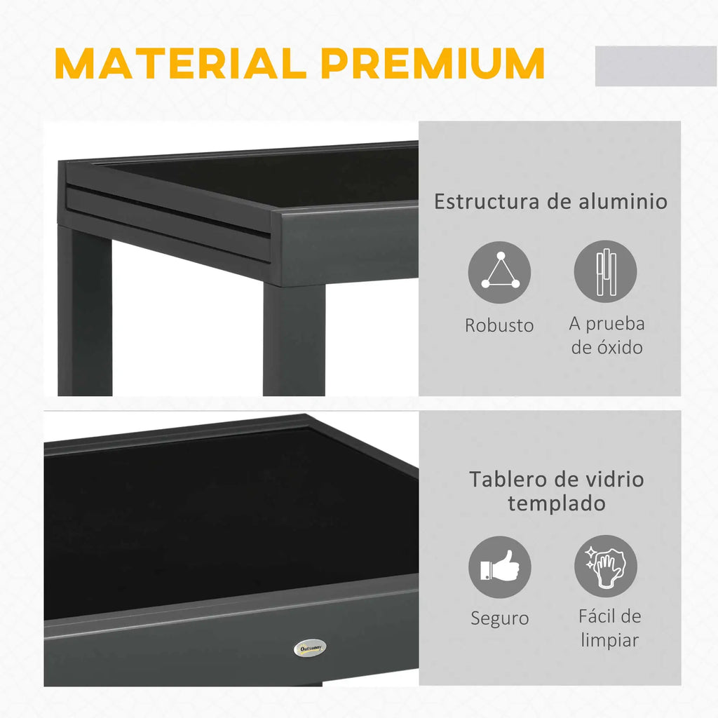 Table de jardin extensible 80-160 cm, aluminium et verre