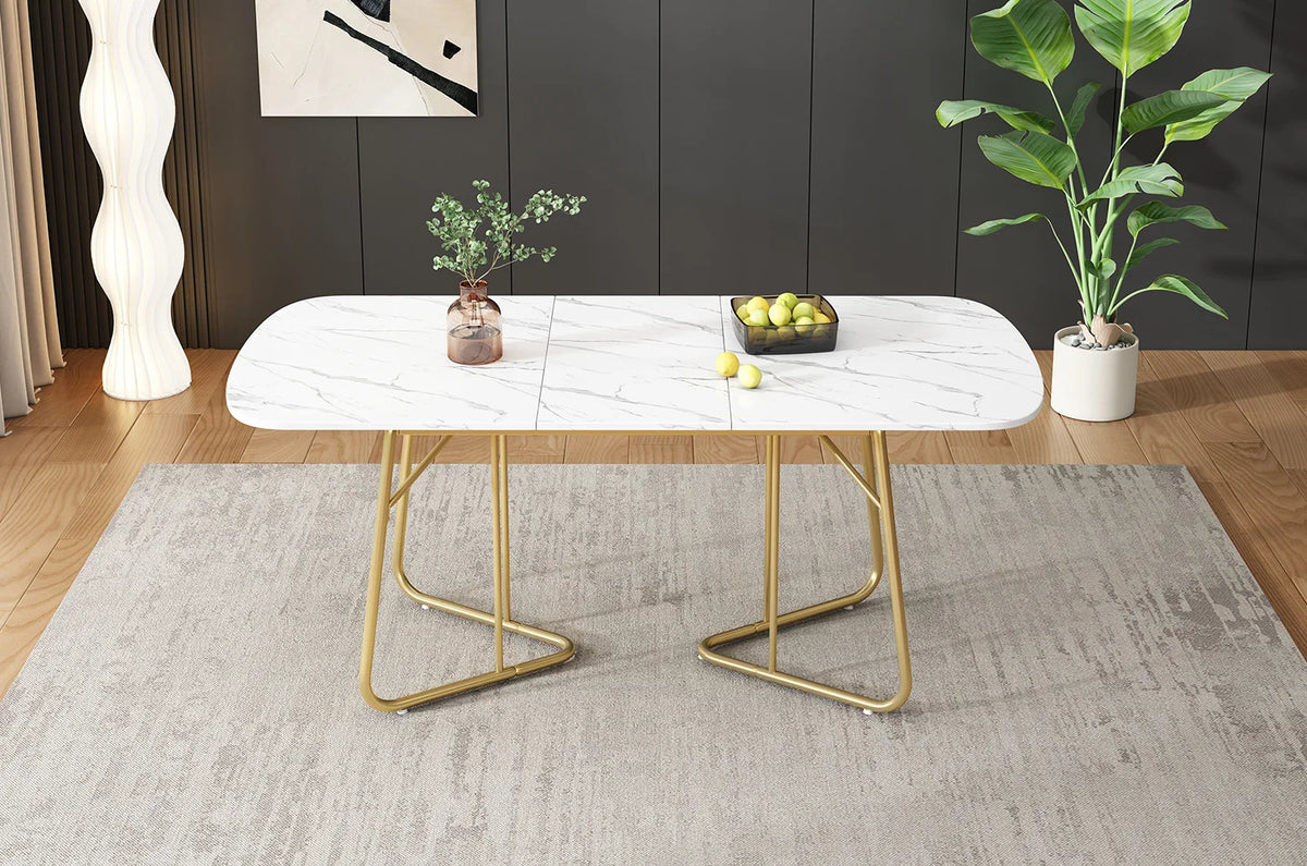 Table extensible blanche 140-180 cm, pieds dorés