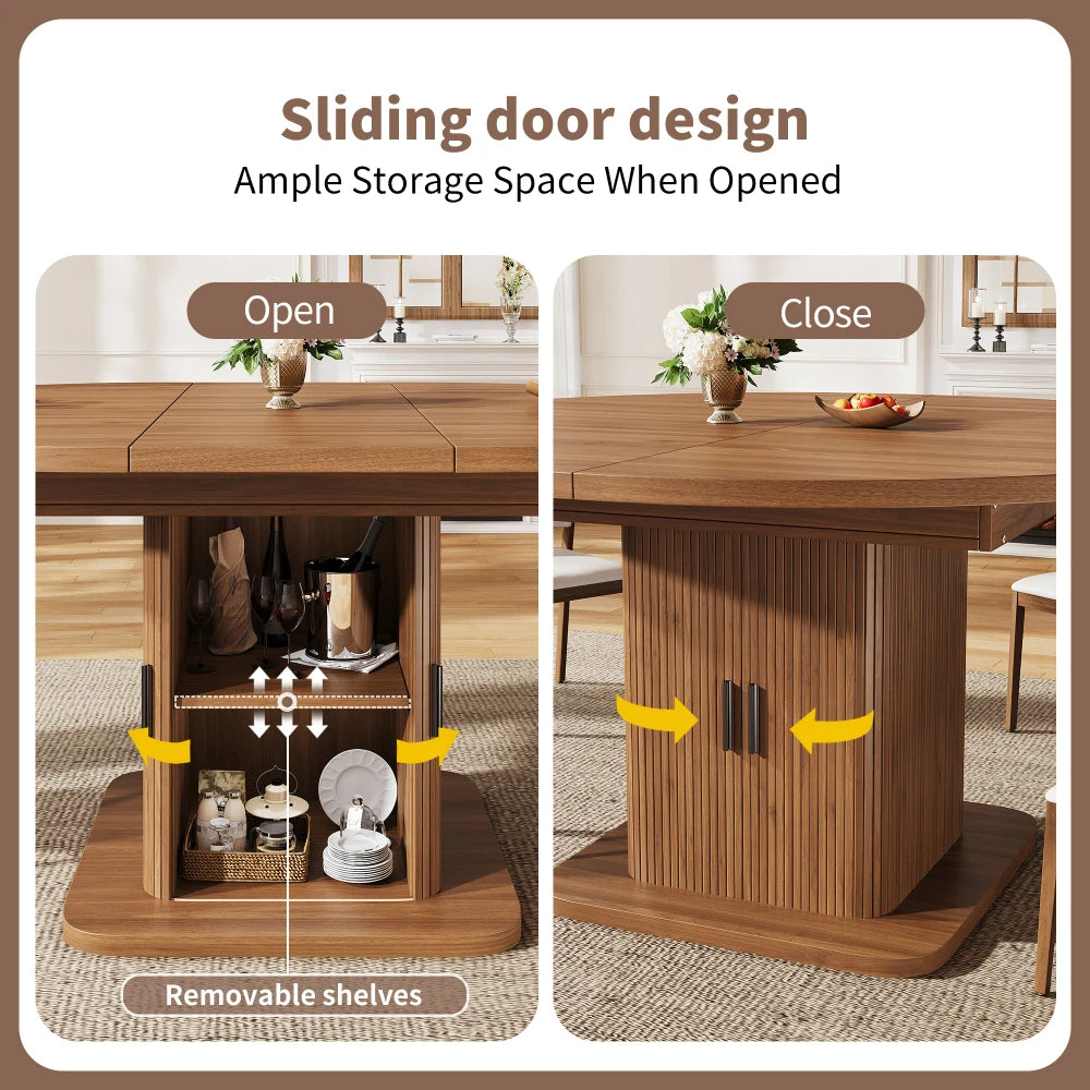 Table extensible avec portes coulissantes et allonge