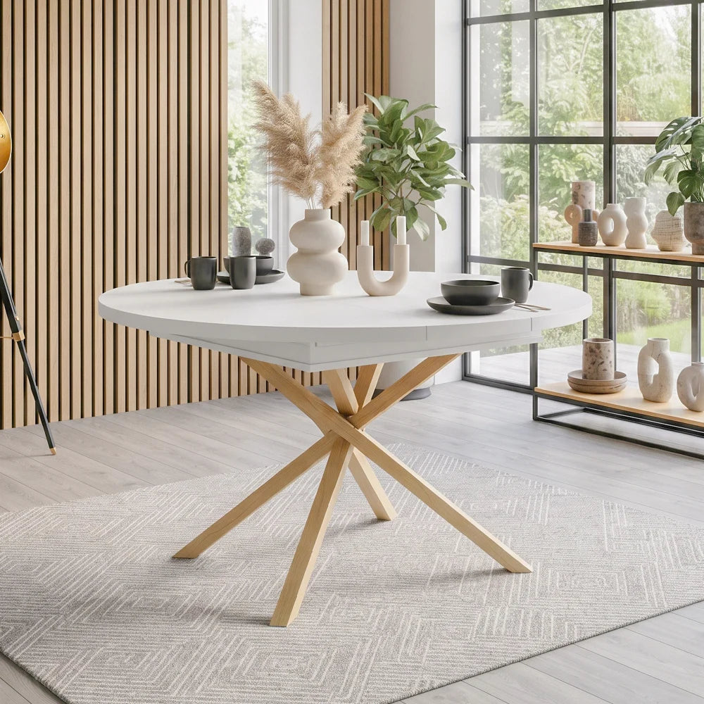 Table ronde extensible 100-140 cm, pieds croisés