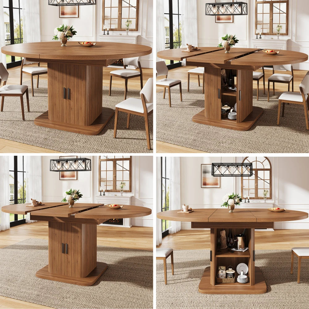 Table extensible avec portes coulissantes et allonge