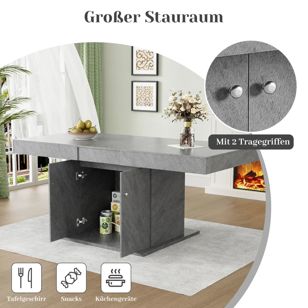 Table extensible 140-180 cm, plateau aspect béton