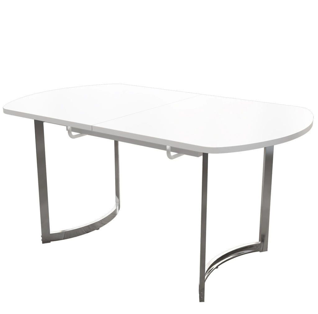 Table extensible blanche 140-180 cm, pieds métal argent