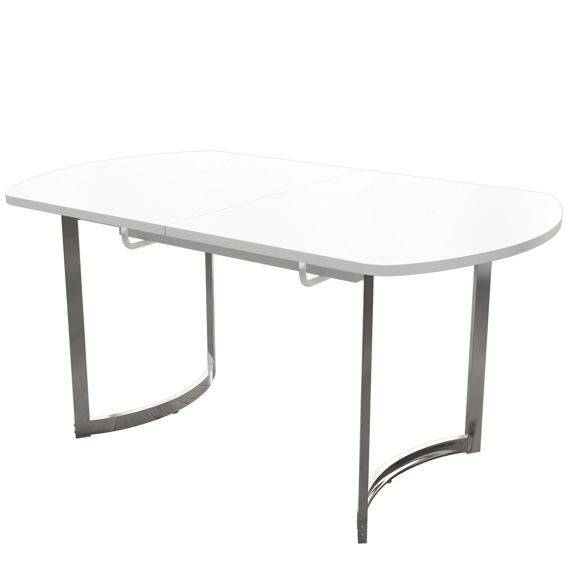 Table extensible blanche 140-180 cm, pieds métal argent