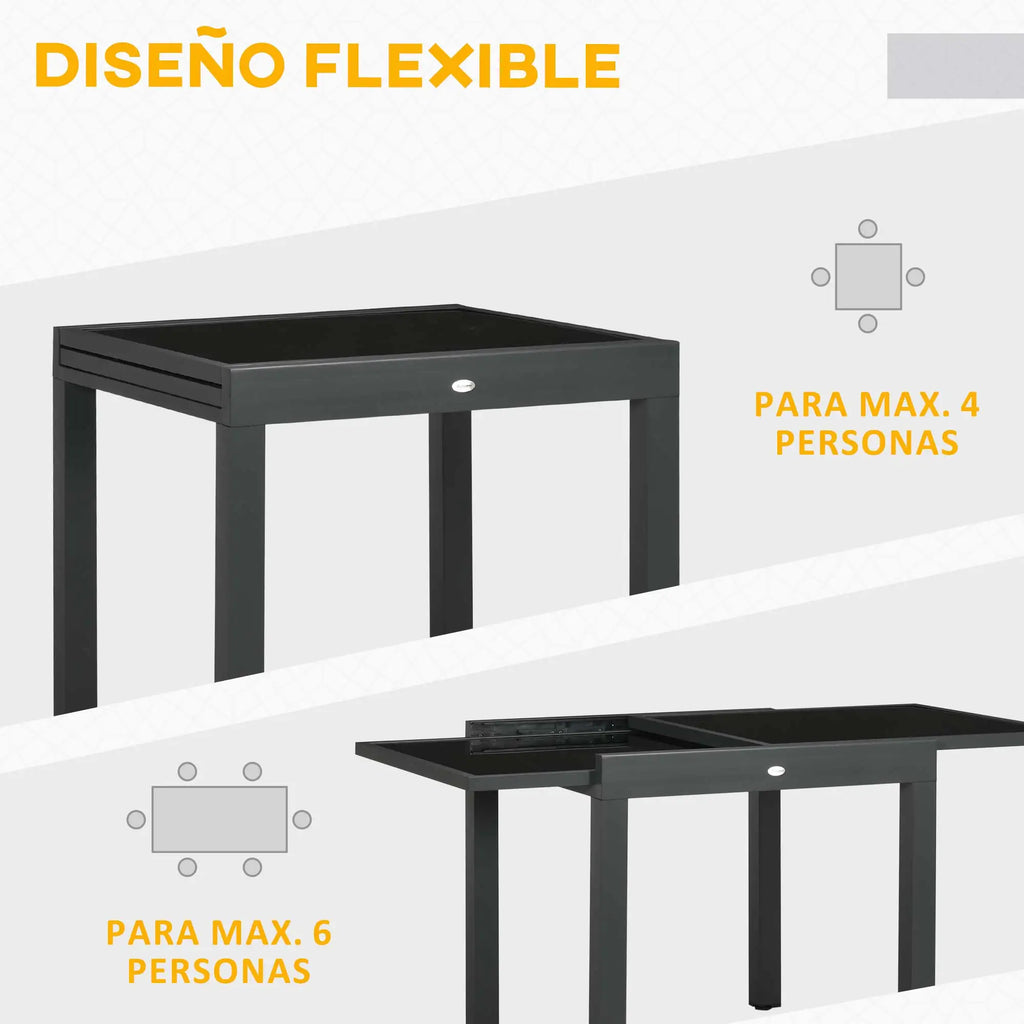 Table de jardin extensible 80-160 cm, aluminium et verre