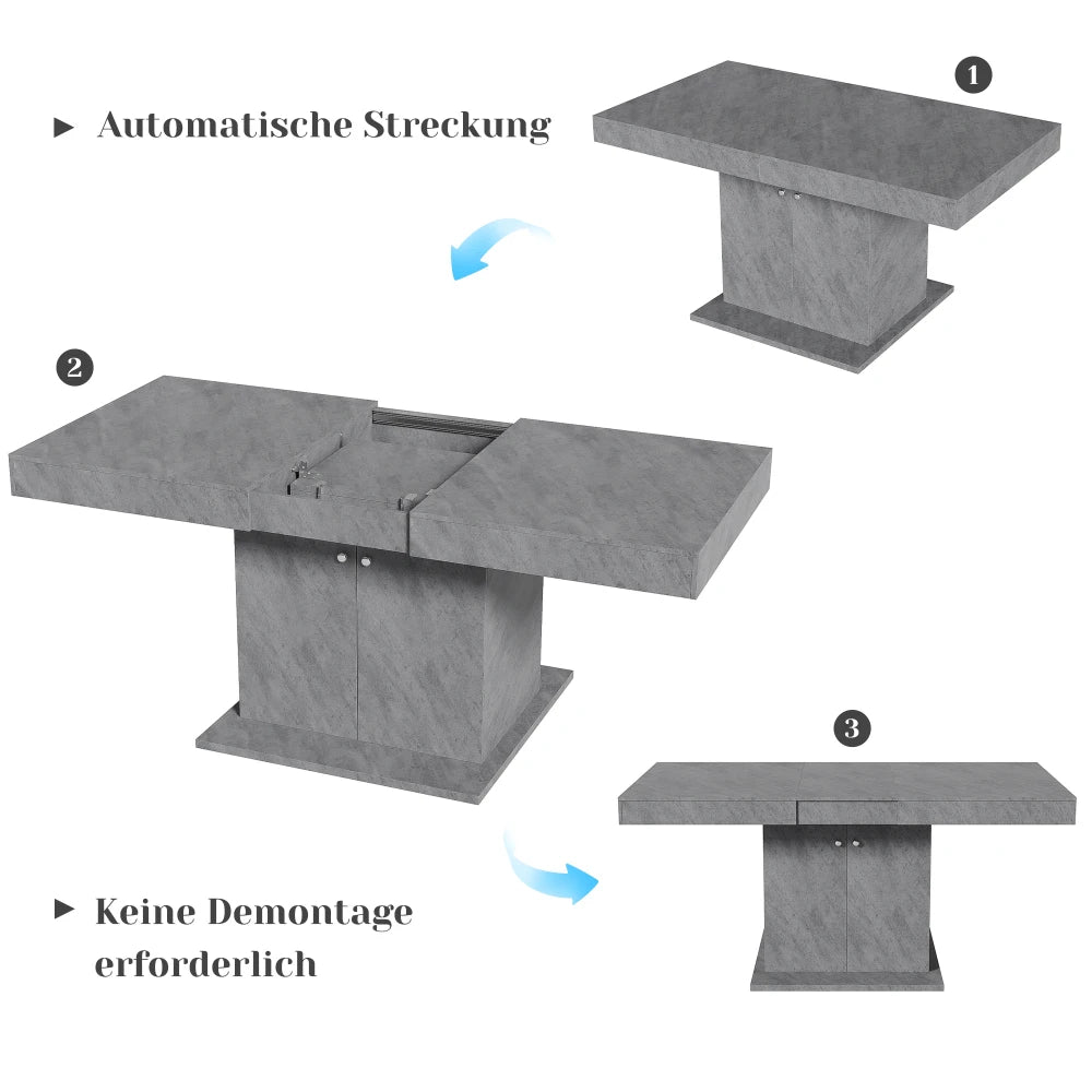 Table extensible 140-180 cm, plateau aspect béton