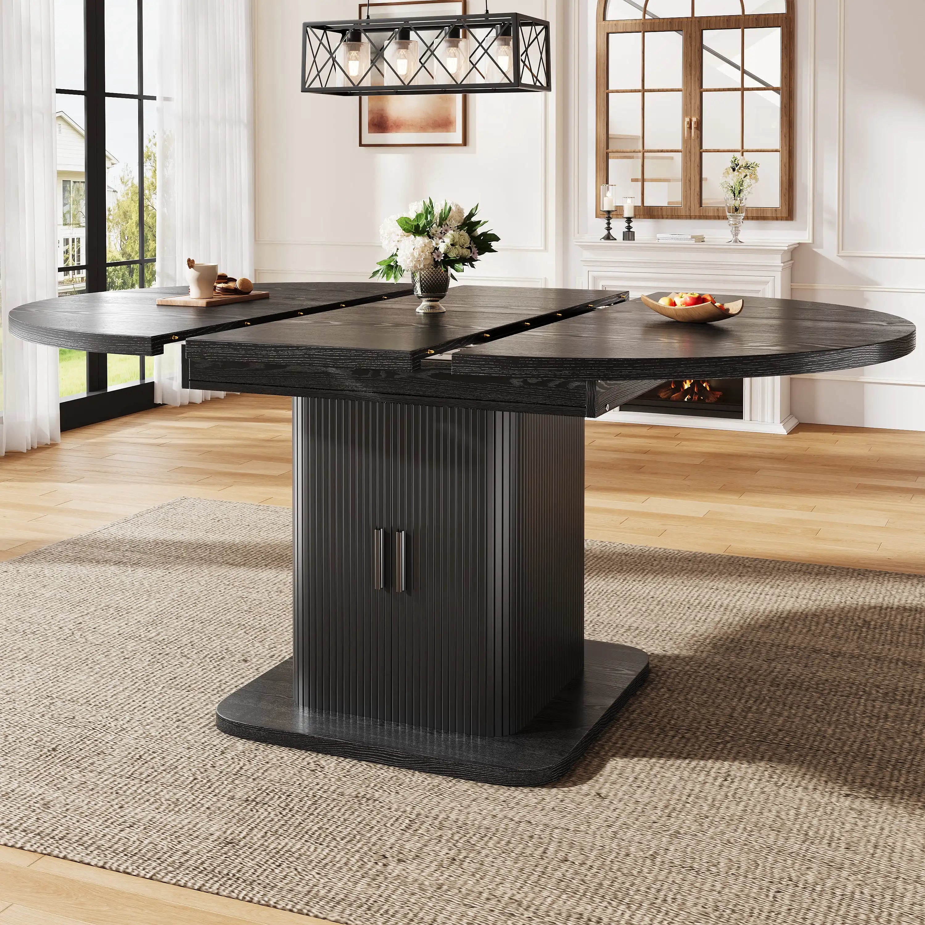 Table extensible avec portes coulissantes et allonge