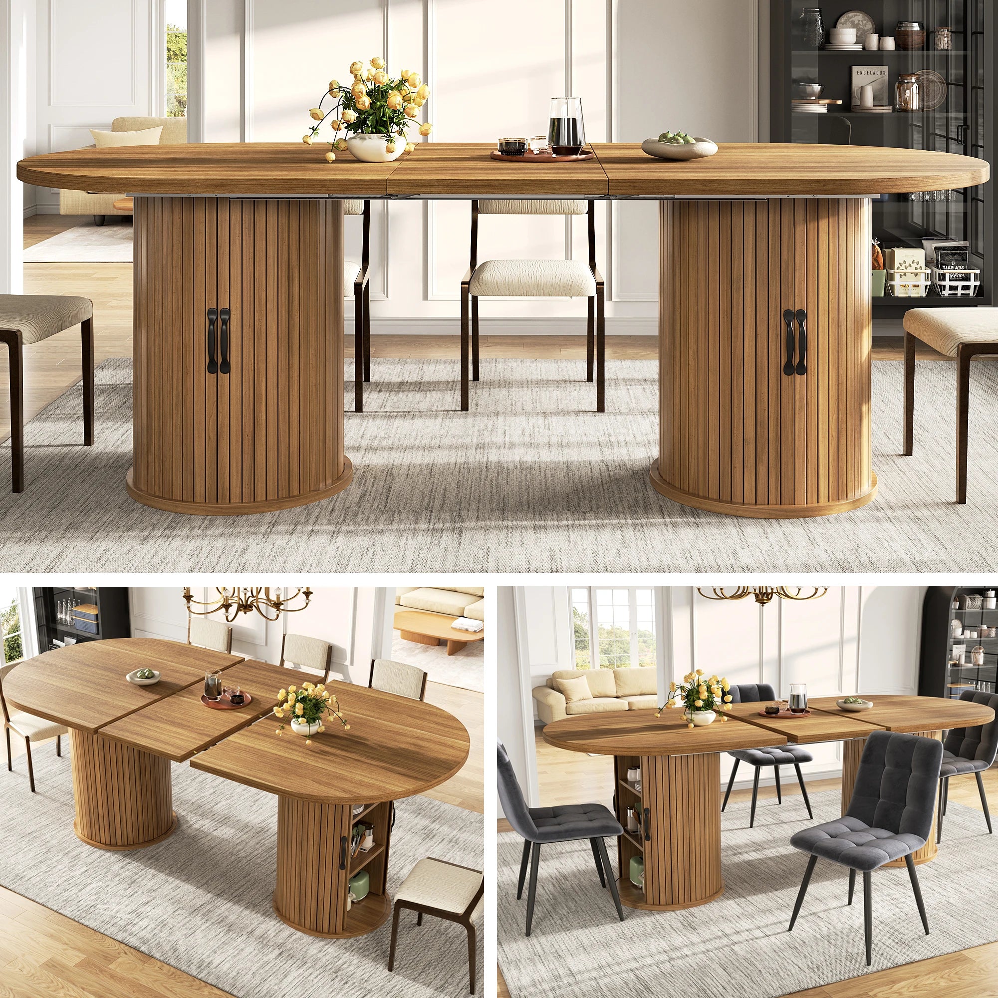 Table extensible avec rangement et poignées métal