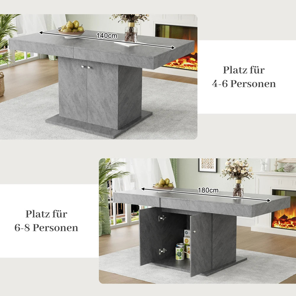 Table extensible 140-180 cm, plateau aspect béton
