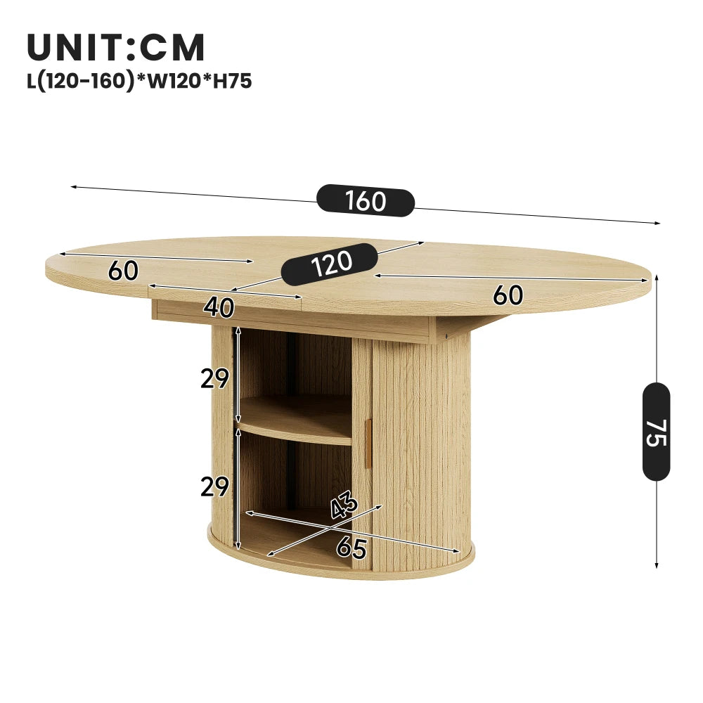Table ronde extensible 120-160 cm avec bahut