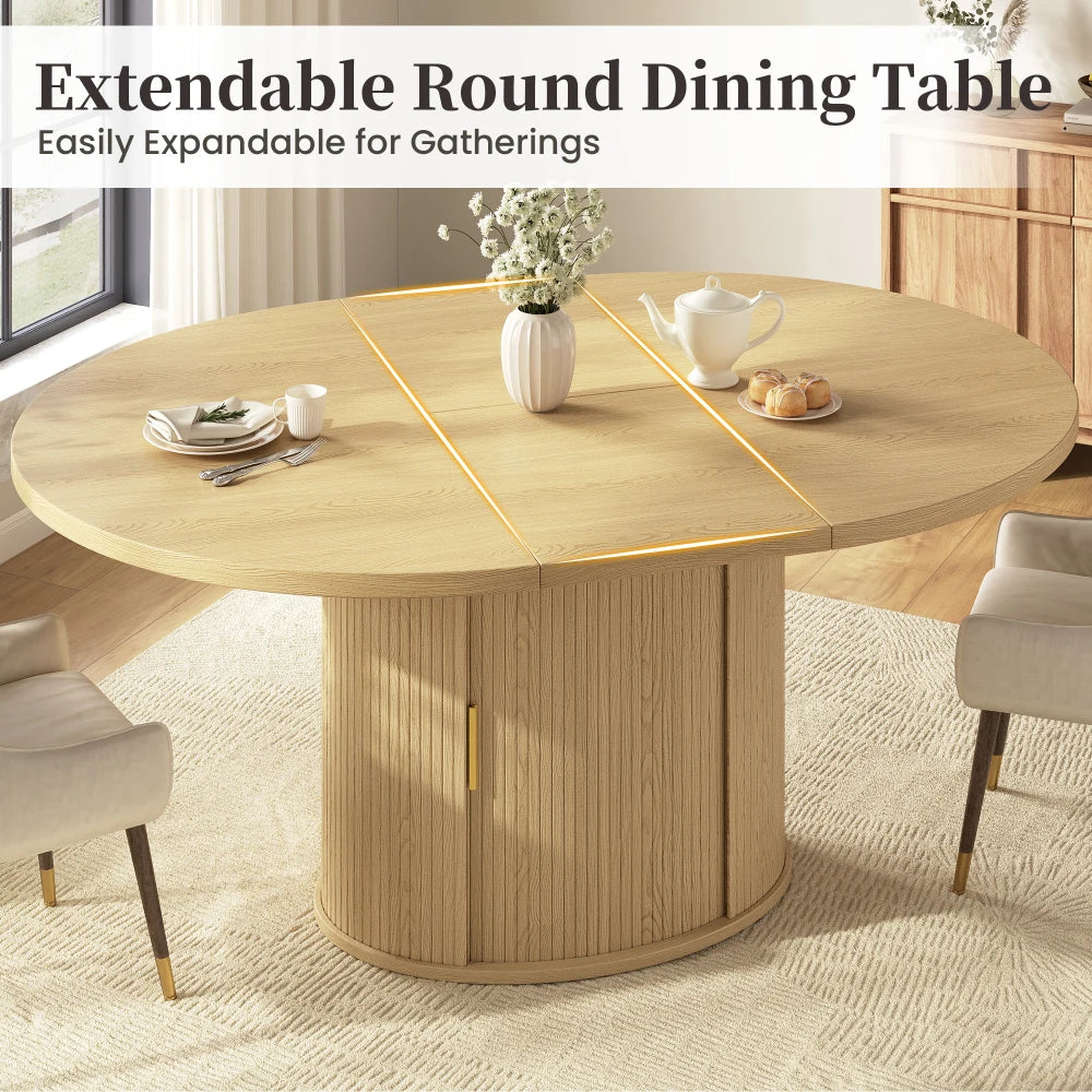 Table ronde extensible 120-160 cm avec bahut