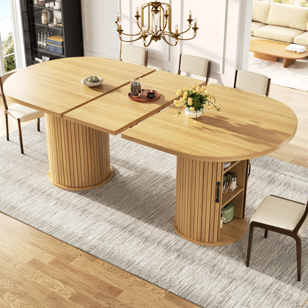 Table extensible avec rangement et poignées métal