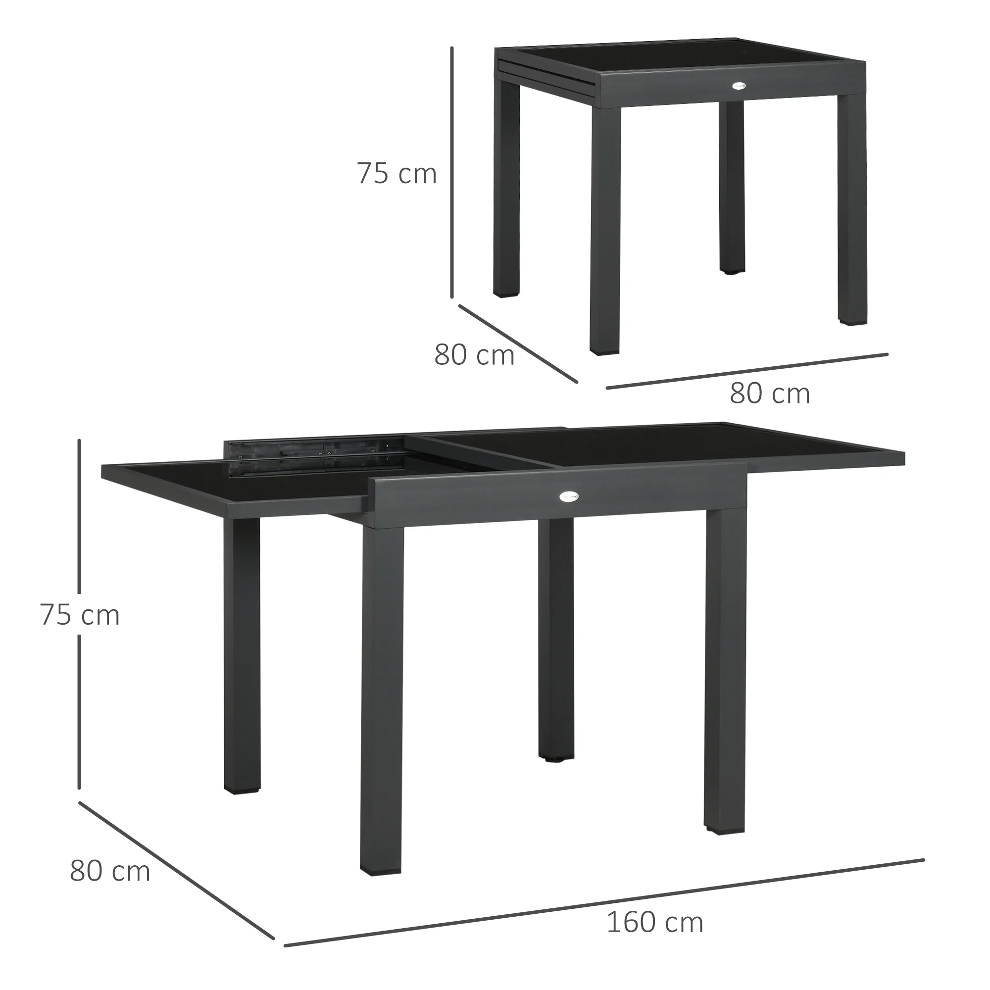 Table de jardin extensible 80-160 cm, aluminium et verre