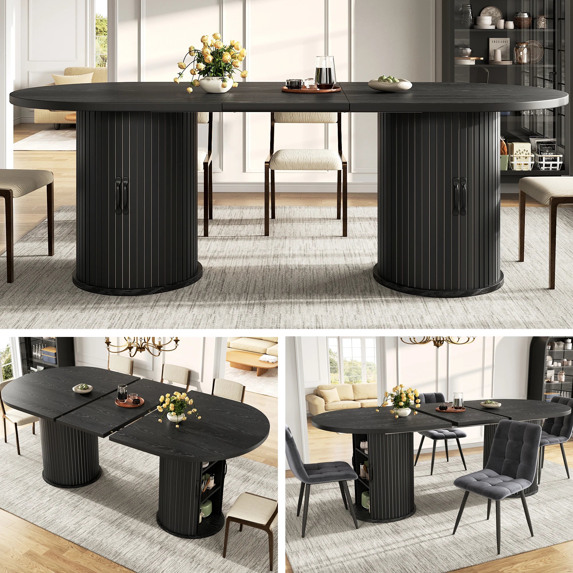 Table extensible avec rangement et poignées métal