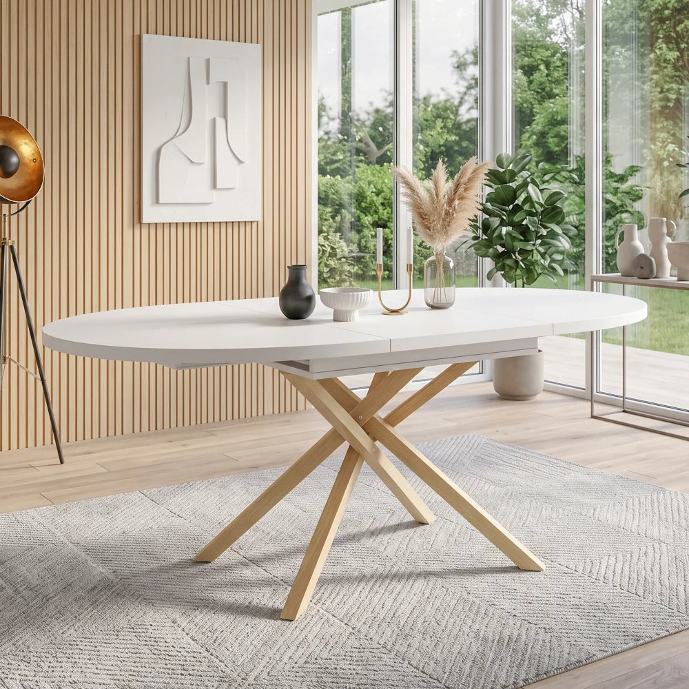 Table ronde extensible 100-140 cm, pieds croisés