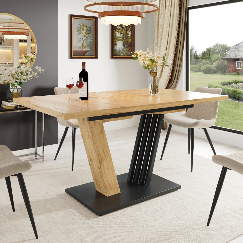 Table extensible aspect bois, pieds en aile