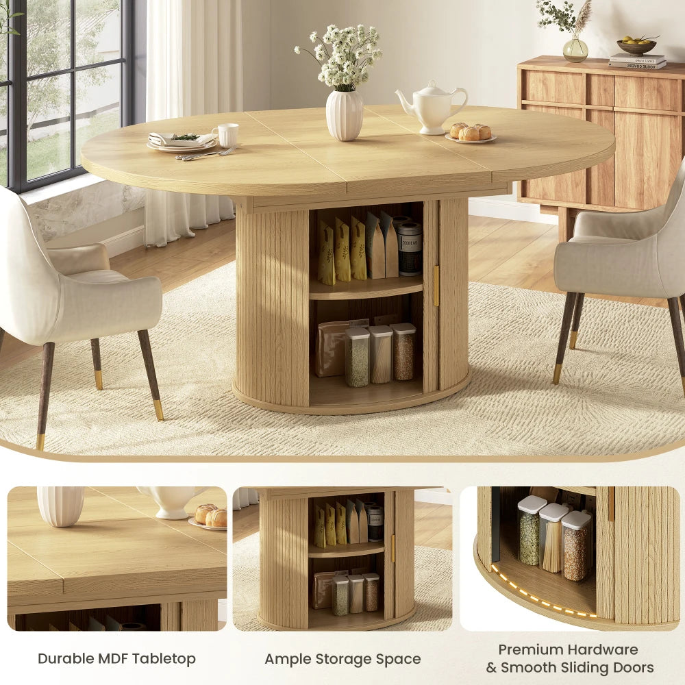 Table ronde extensible 120-160 cm avec bahut