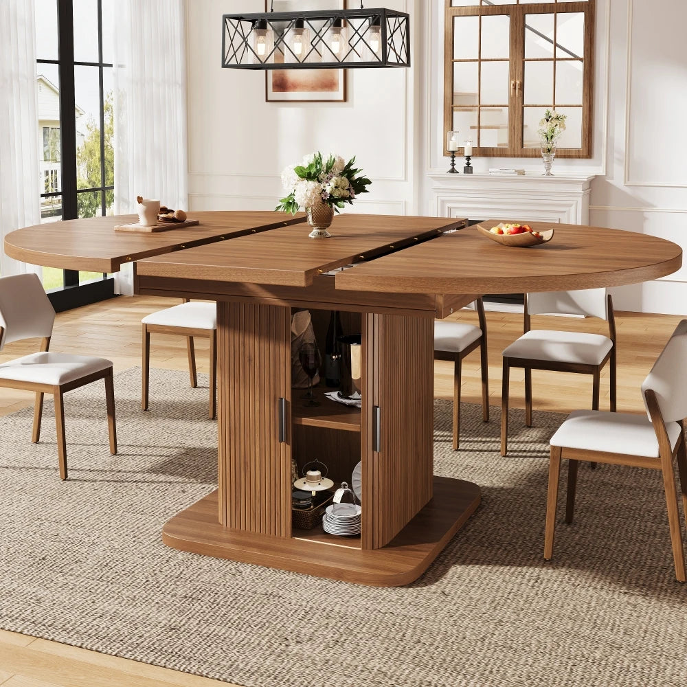 Table extensible avec portes coulissantes et allonge