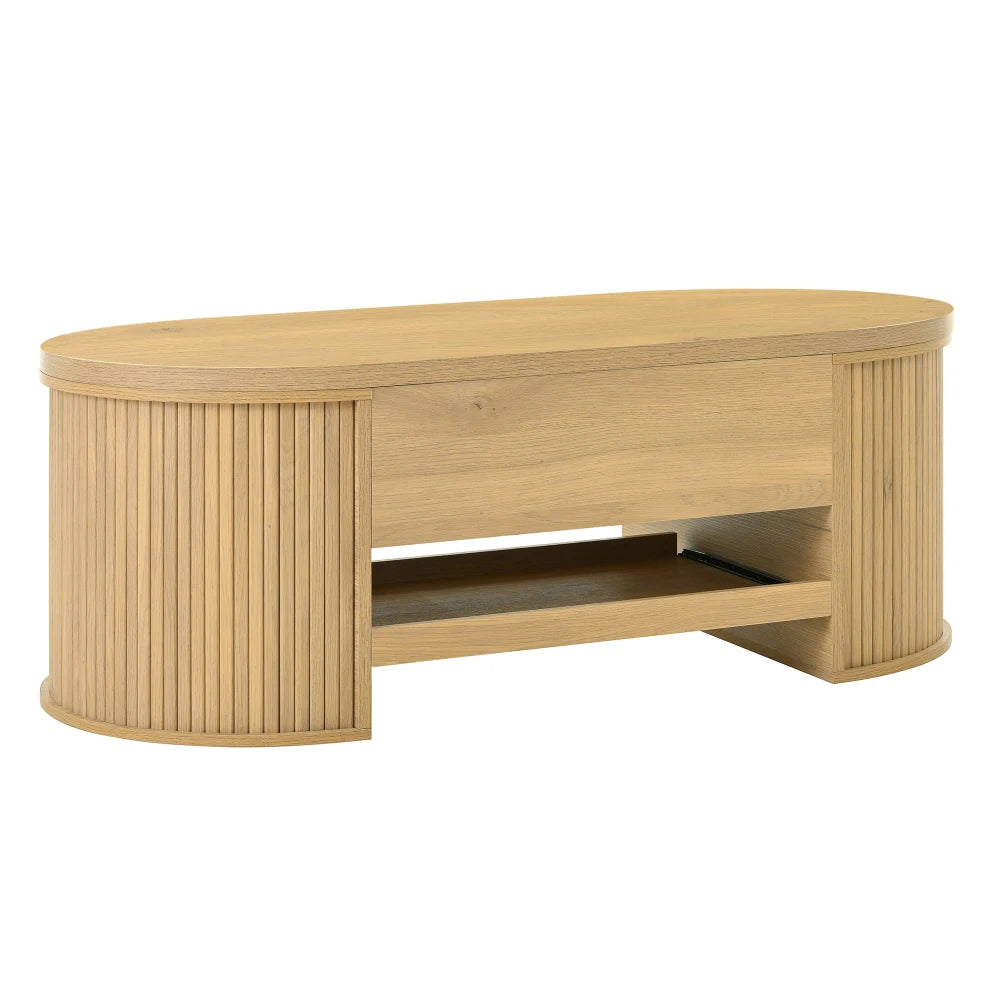 Table basse relevable, côtés bois courbes