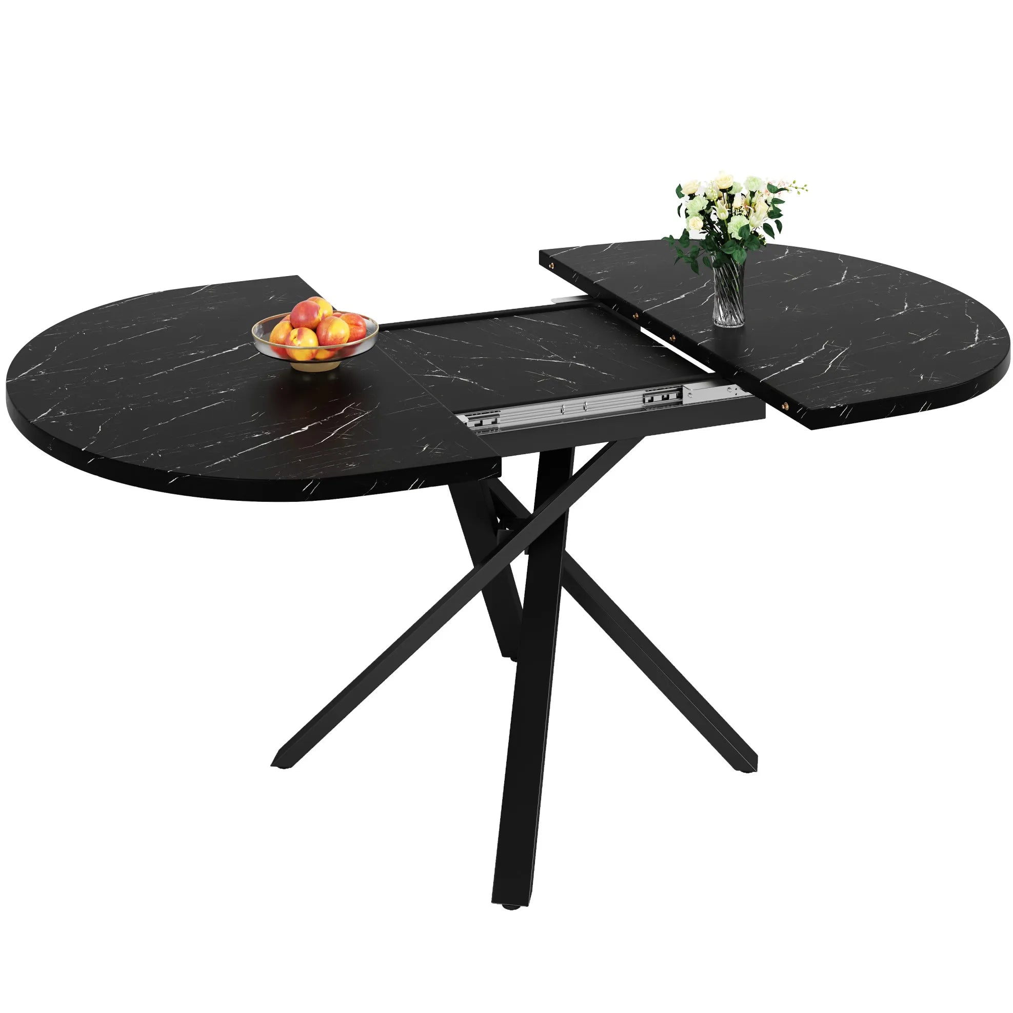 Table ronde extensible 100-140 cm, aspect marbre