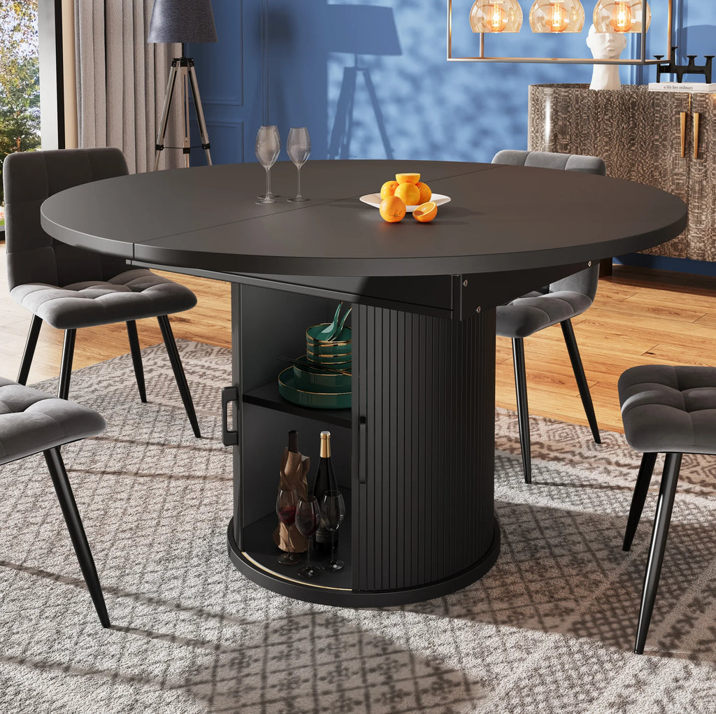 Table ronde extensible noyer et noir 118-158 cm