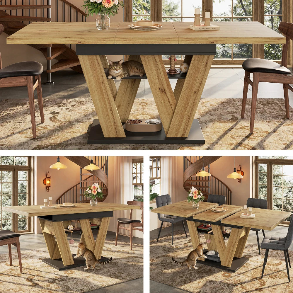 Table télescopique à allonges intégrées