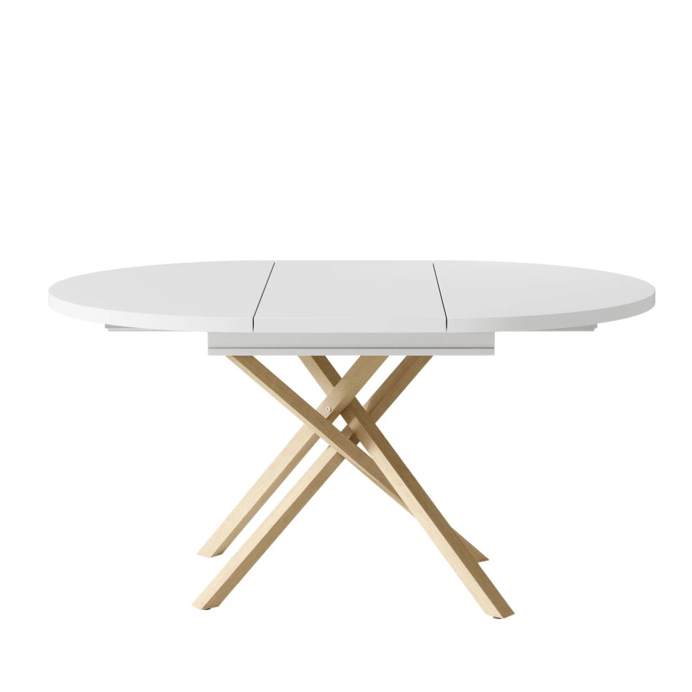 Table ronde extensible 100-140 cm, pieds croisés